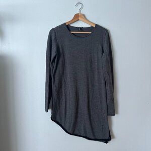 Eileen Fisher Gray Merino Wool Asymmetrical Slit Sweater Women's Size Medium